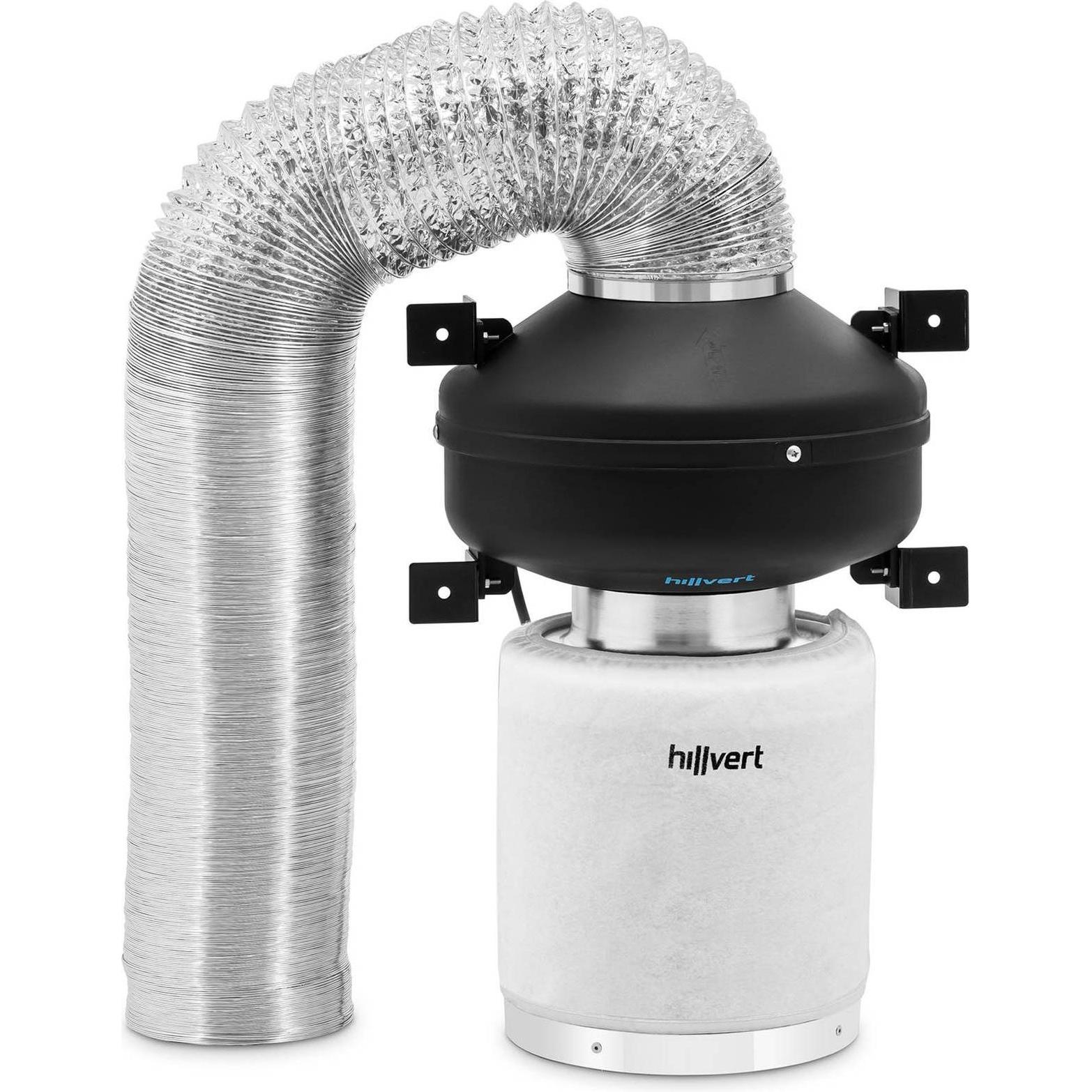 Hillvert, Belüftungssystem, Abluftset Aktivkohlefilter, Rohrventilator, Abluftschlauch 382 m³/h Ø 125 mm