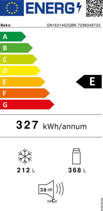 Energy Label Beko GN163140ZGBN Side-by-side refrigerator with freezer compartment (558 l)