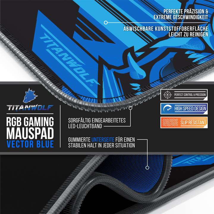 Immagine prodotto Titanwolf Tappetino per mouse da gioco RGB, tappetino per mouse XL 800 x 300 mm migliora la precisione e la (XL)