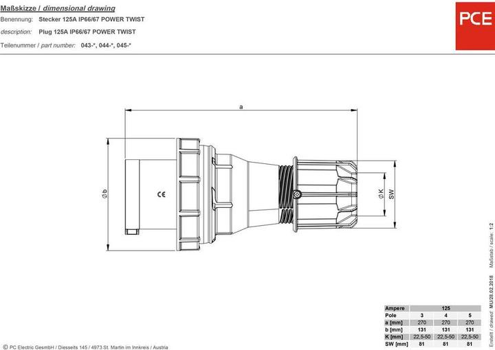 Produktbild PCE CEE Stecker 125 A 5polig 400 V