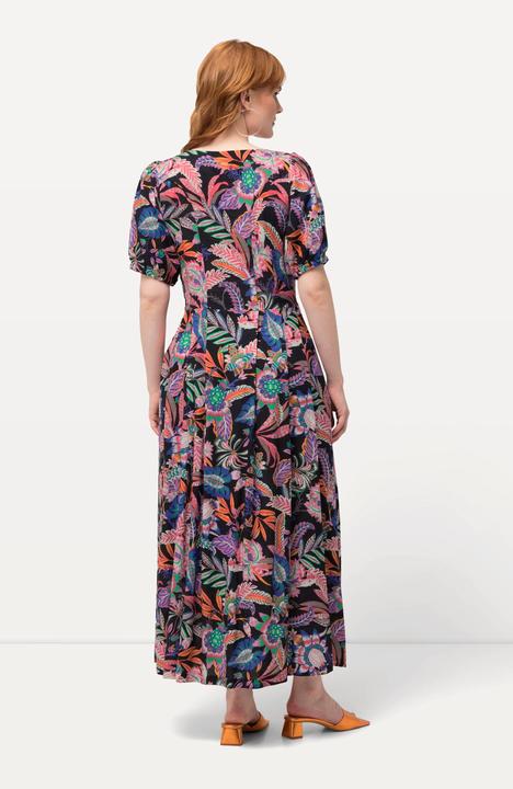 Produktbild Ulla Popken Kleid, Blätter, Leinenmix, Rundhals, Halbarm (58)