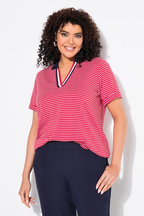 Actual product image Ulla Popken Striped Short Sleeve Polo Collar Tee (62)
