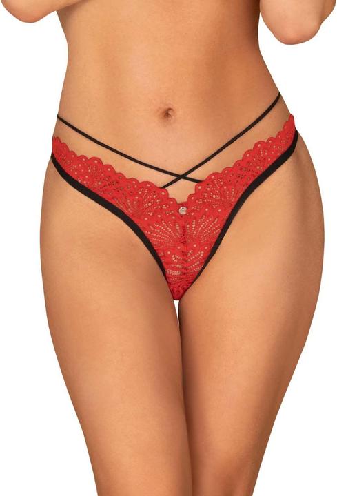 Produktbild Obsessive Mettia Sexy Lace Thong - Black/Red (L, XL)