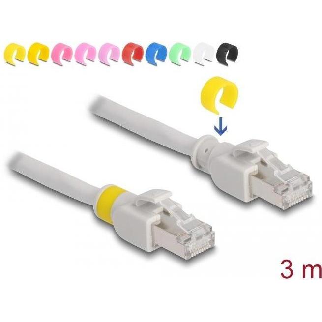 Thumbnail - Delock Netzwerkkabel RJ45 Cat.6A S/FTP mit farbigen Clips 3 m (S/FTP, CAT6a, 3 m), Netzwerkkabel