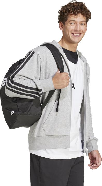 Actual product image adidas Men's Essential Three Stripes French Terry Fullzip Hoodie, Medium Grey Heather/Black, XL (XL)