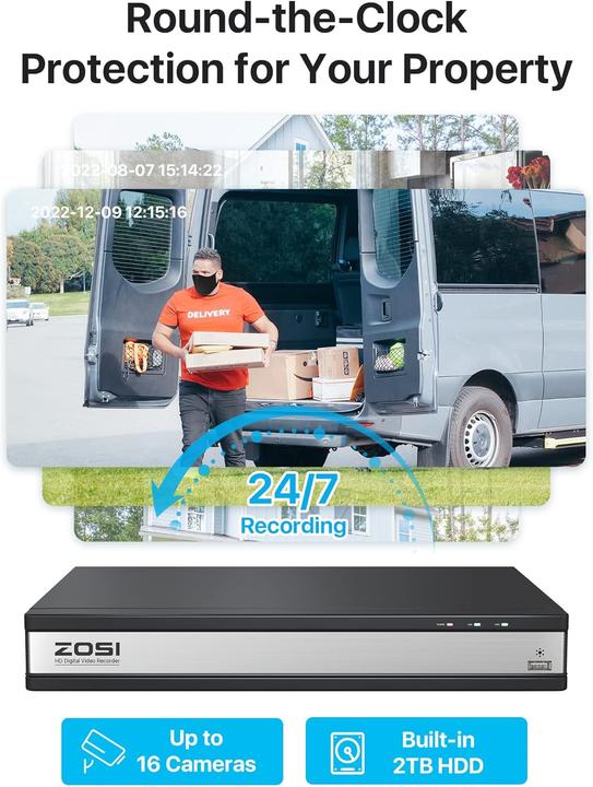 Actual product image Zosi 16-Kanal Überwachungskamera-Set mit 12 Dome-Kameras (1920 x 1080 Pixels)