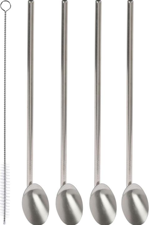 Excellent Houseware 2in1-Trinkhalm-LÃ¶ffel aus Edelstahl, 5-teilig inkl. ReinigungsbÃ¼rste (5 x)