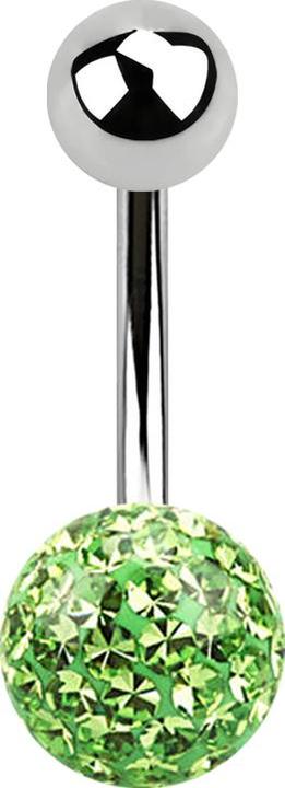 Image du produit Star Piercing Banane argentée avec boule et cristal Boule vert clair Couche de protection en époxy (Acier chirurgical 316L, sans laiton)