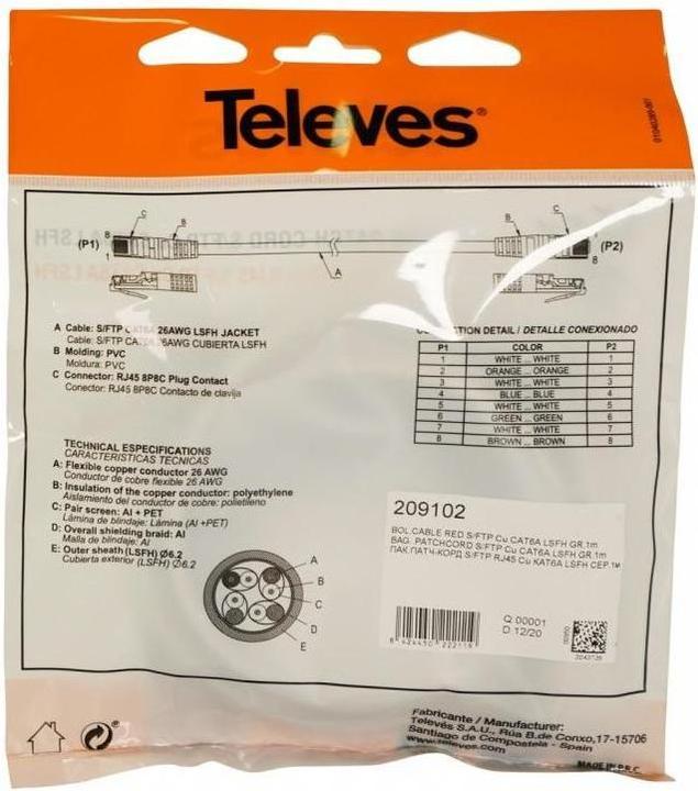 Produktbild Televes Patchkabel (S/FTP, CAT6, 1 m)