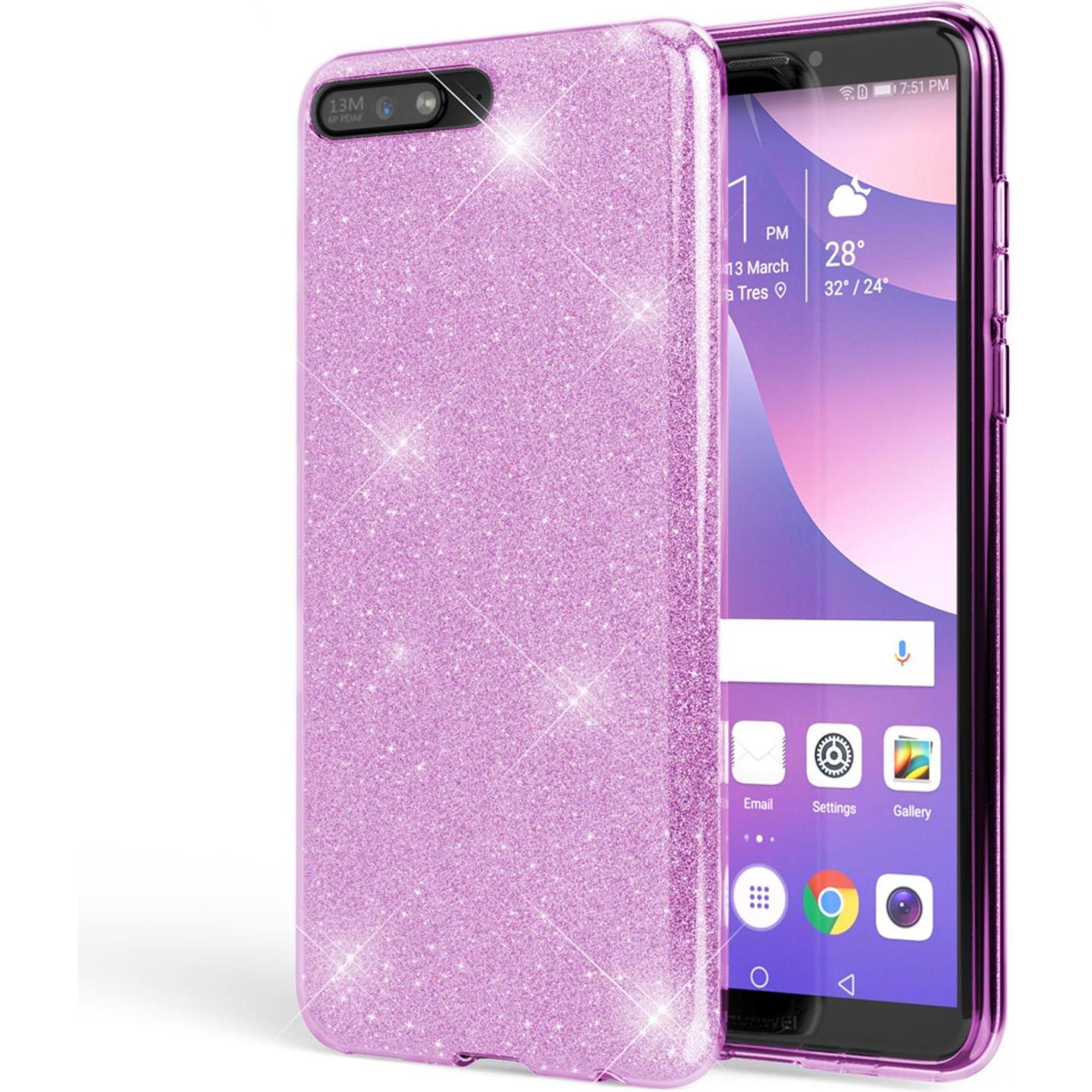 Nalia Glitzer Hülle (Huawei Y6 (2018)), Smartphone Hülle, Violett