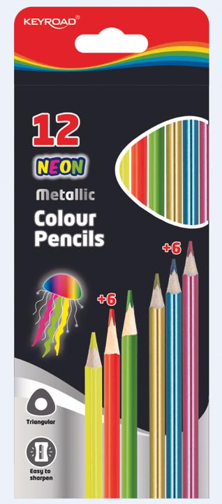 Actual product image Keyroad Pencil crayons, triangular, metallic and neon, 12 pieces, mixed colours (12x)