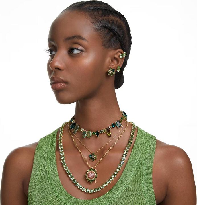 Produktbild Swarovski Gema Halskette Verschiedene Schliffe Blume Grün Gold (Swarovski Metall, 36 cm)