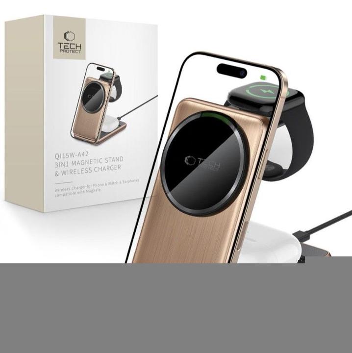 Actual product image Tech-Protect Dock station QI15W-A42 3IN1 MAGNETIC MAGSAFE WIRELESS CHARGER Desert Gold (15 W)