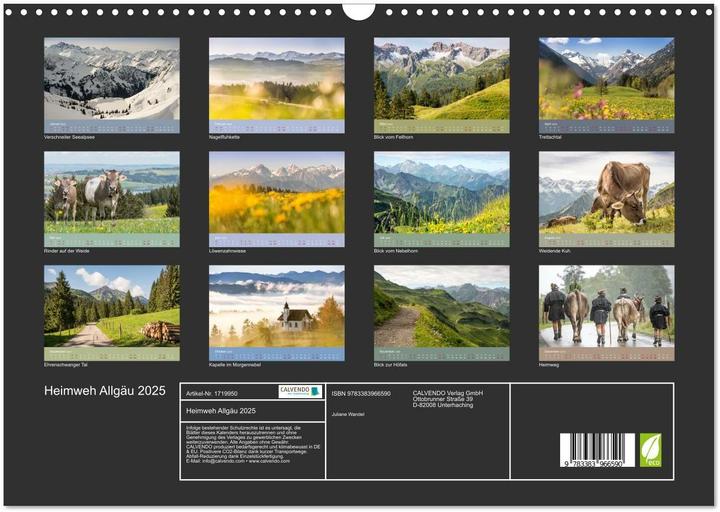 Produktbild Heimweh Allgu 2025 (Wandkalender 2025 DIN A3 quer), Monatskalender (A3)