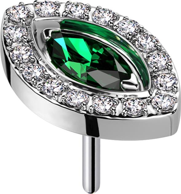 Produktbild Star Piercing Threadless Oval silber mit Kristallen silber und Ovalem Kristall grün (Titan G23, ohne Messing)
