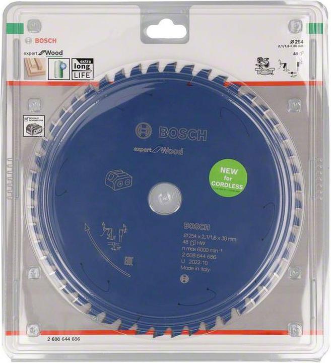 Image du produit Bosch Professional Zubehör Lame de scie circulaire pour scies sans fil Expert for Wood, 254 x 2,1/1,6 x 30, 48 dents