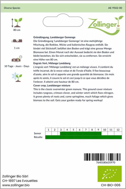 Produktbild Zollinger Bio Gründüngung, Landsberger Gemenge (Pflanzensamen)