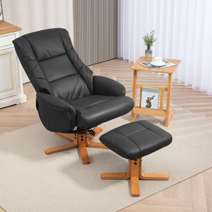 Actual product image Homcom Relaxsessel mit Hocker Kunstleder, Holz Schwarz