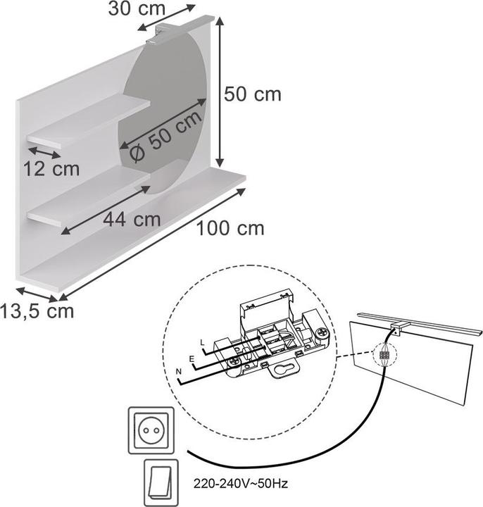 Actual product image Vicco Bathroom mirror cabinet Avena, White, 100 x 50 cm with 3 open compartments (100 x 13.50 x 50 cm)