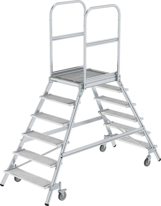 Produktbild Munk Podesttreppe beidseitig begehbar mit Federrollen Stahl Gitterrost 6 Stufen (Plattformleiter, 235 cm)
