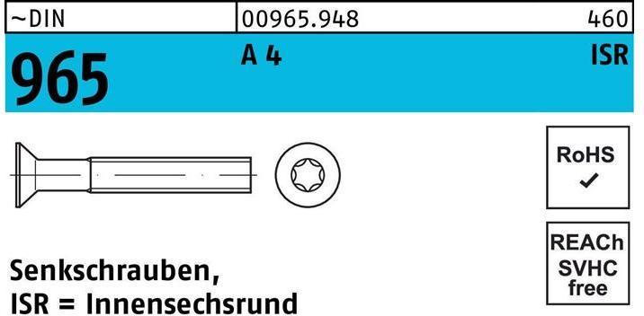 Immagine prodotto Vite a testa svasata DIN 965 ad esagono cavo M 5 x 25 -T25 A 4 (500 Viti per pezzo)