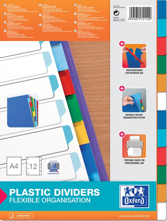 Actual product image Oxford Divider Coloured A4 Pp 12 Tabs