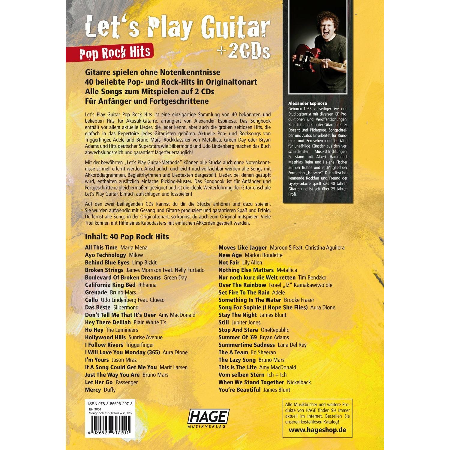 Thumbnail - Let's Play Guitar Pop Rock Hits + 2 CDs, Sachbücher von HAGE Musikverlag GmbH & Co. KG, Alexander Espinosa