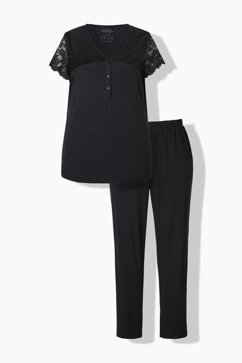 Produktbild Ulla Popken Pyjama, Spitze, V-Ausschnitt, Spitzen-Halbarm (54, 56)