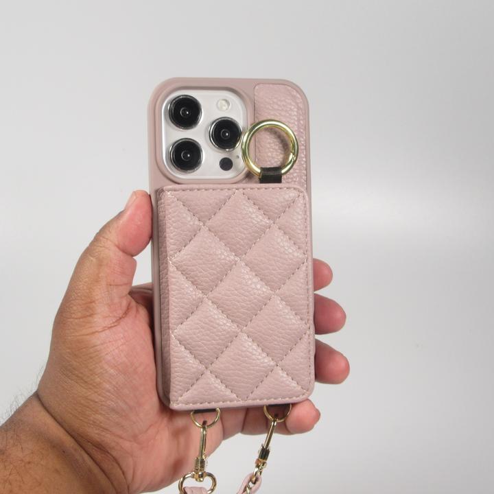 Image du produit PhoneLook Coque Cuir matelassé avec miroir et compartiment carte inclus grande lanière amovible (Apple iPhone 15 Pro)