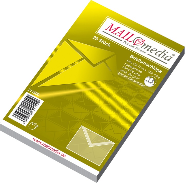 Image du produit Mailmedia Enveloppe offset blanche doublée soie, C6 (C6, 25 x)