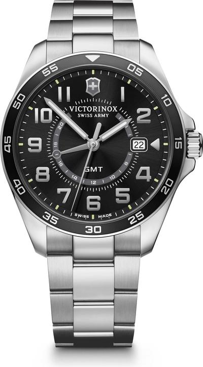 Produktbild Victorinox FieldForce Classic GMT, Herrenuhr, Business Uhr, 42 cm, Ziffernblatt schwarz, Edelstahl Armband silb (42 mm)