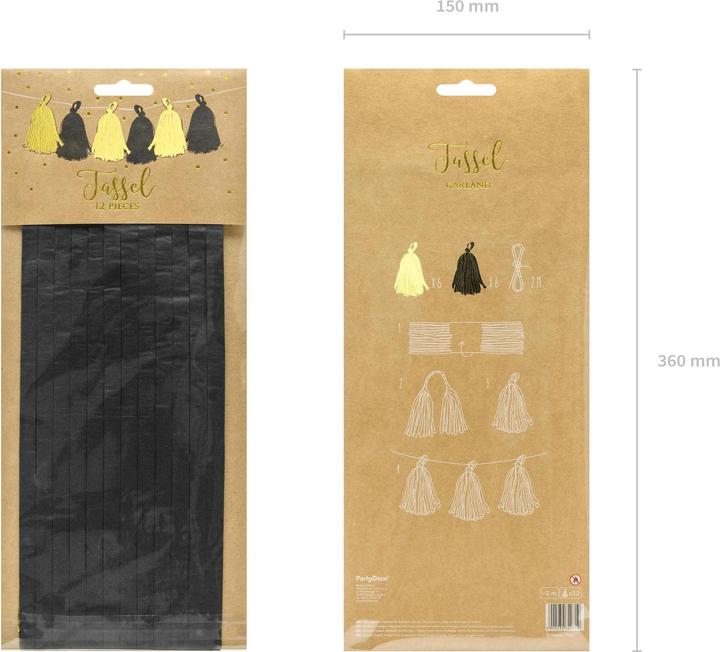 Produktbild Partydeco Girlande Pompons Schwarz und Gold (1 Stück)