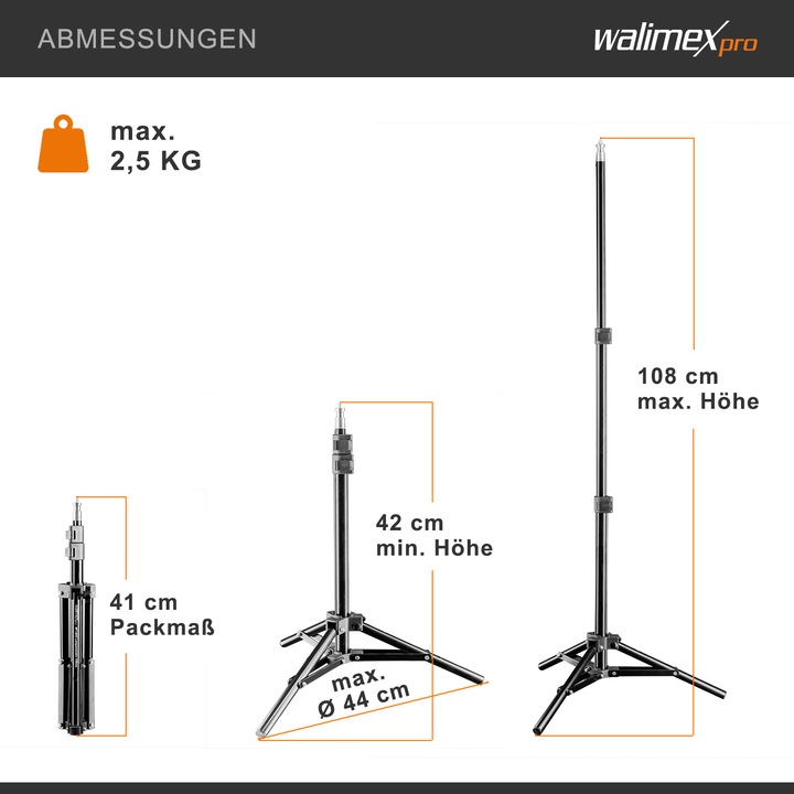Immagine prodotto Walimex Treppiede per lampada WT-802, 108cm (108 cm, 2.50 kg)
