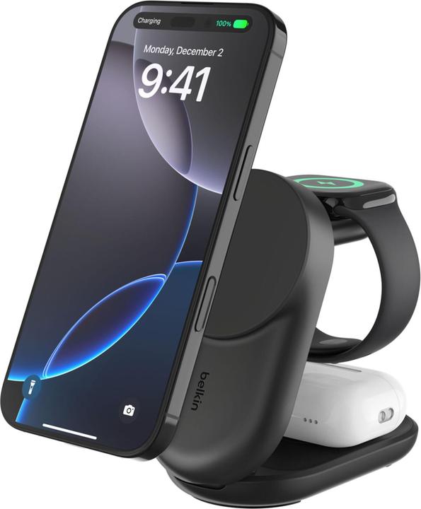 Caricatore Wireless 3 In 1 Magnetico Pieghevole - Stazione Di Ricarica Per IPhone, Apple Watch E AirPods, Nero