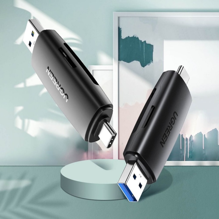 Immagine prodotto Ugreen CM304 Adattatore USB + USB-C Lettore di schede SD + microSD (nero) (USB-C)