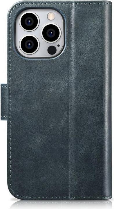 Actual product image iCarer oil Wax wallet case 2 in1 cover iPhone 14 Pro max. leather reverse cover anti-RFID blue (WMI1 (Apple iPhone 14 Pro Max)