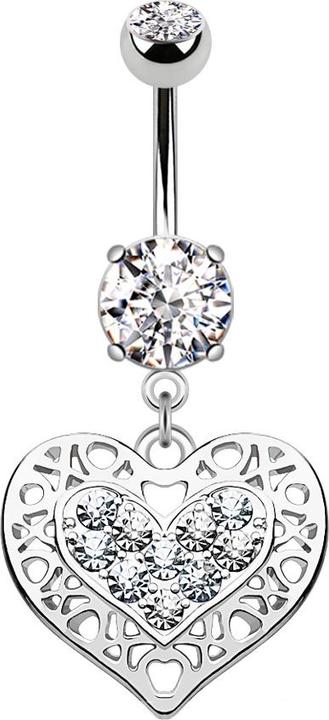 Produktbild Star Piercing Banane silber mit Anhänger Tribal Herz und Kristall (Messing, Chirurgenstahl 316L)