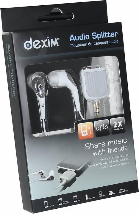 Produktbild Dexim Audio-Splitter mit zusätzlichen In-Ear Kopfhörer Weiss (Kabelgebunden)