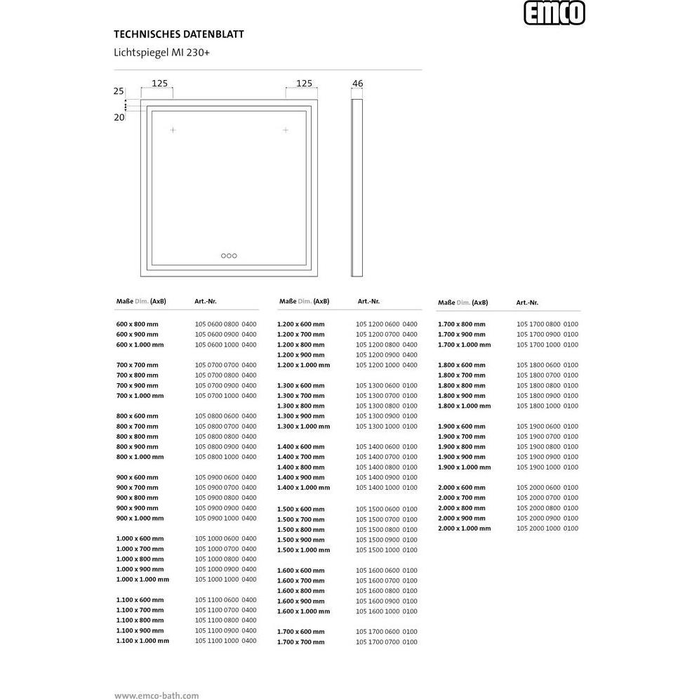 Thumbnail - Emco, Spiegelschrank, MI 230+ LED-Lichtspiegel, Lichtausschnitt umlaufend, Touch-Bedienfeld, Breite 1000mm, 1051000