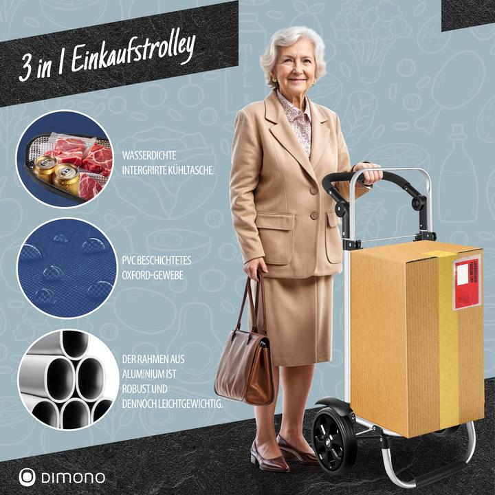 Immagine prodotto Dimono 3-in-1 Einkaufstrolley Rolltex mit Kühlfach (56 L)