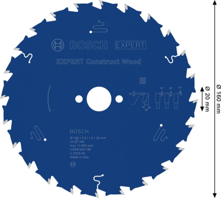 Produktbild Bosch Professional Zubehör Kreissägeblatt Expert for Construct Wood, 160 x 20 x 2,0 mm, 24