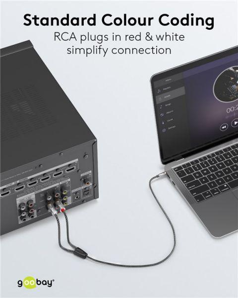 Produktbild Goobay Audio Adapterkabel AUX, 3,5-mm-Klinke zu Stereo-Cinch-Stecker, 0,5 m, Sharkskin Grey (0.50 m, 3.5mm Klinke (AUX), Cinch)