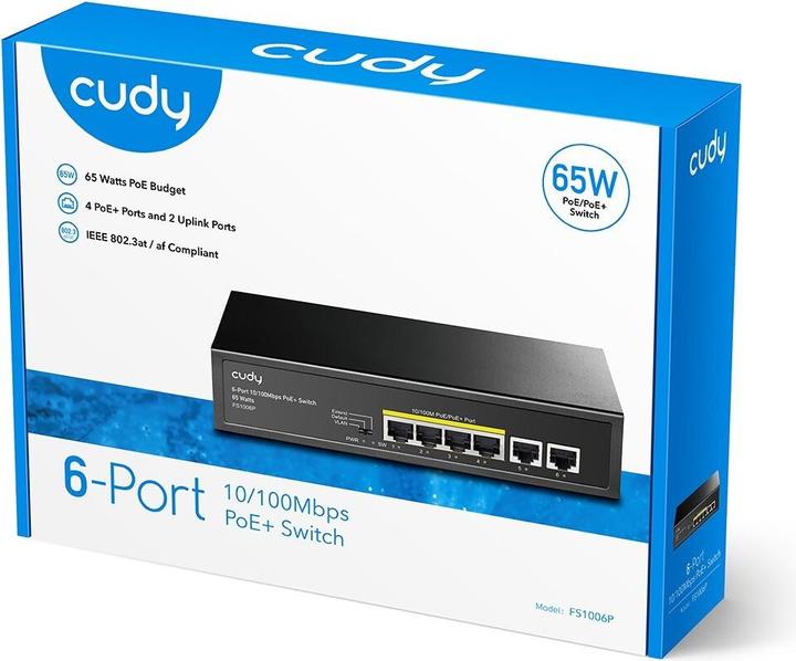 Productafbeelding Cudy FS1006P netwerkswitch Fast Ethernet (10/100) Power over Ethernet (PoE) Zwart (6 Havens)