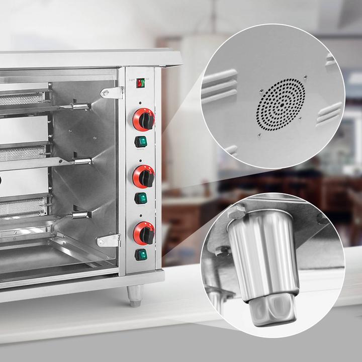 Produktbild Royal Catering Gas-Hähnchengrill 3 Spiesse mit Beleuchtung 3 x 5 kW Edelstahl / gehärtetes Glas (15 kW)