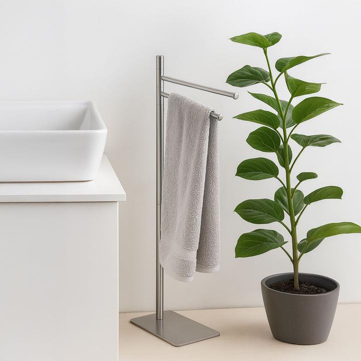 Actual product image Relaxdays - Handtuchständer Edelstahl 2-armig, Silber, 78 x 33,5 x 14 cm