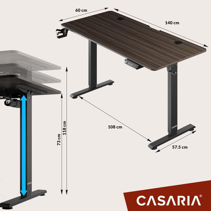 Image du produit Casaria Bureau réglable en hauteur (140 x 60 x 118 cm)