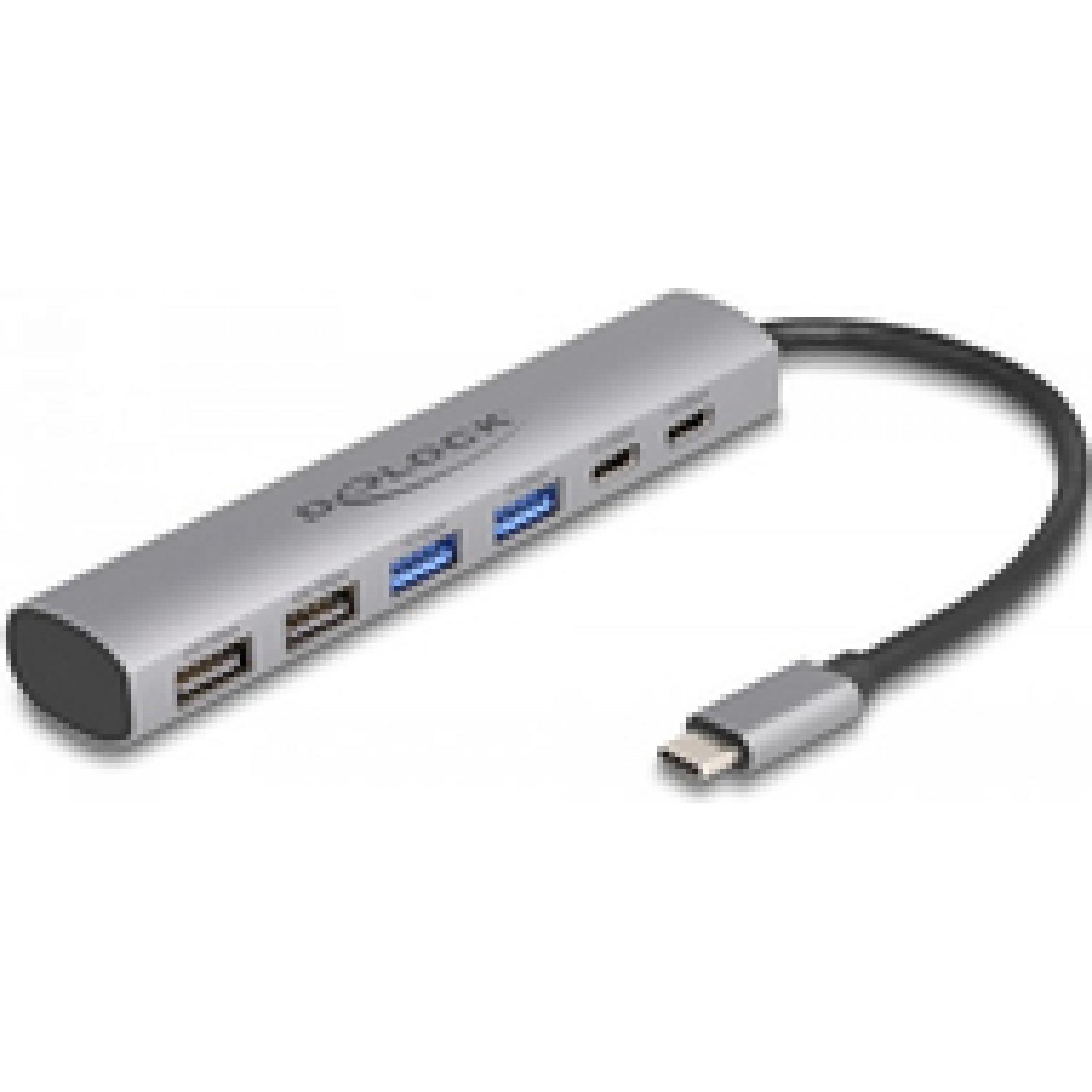 Delock USB Hub (USB-C, 6 Ports), Dockingstation + USB Hub, Grau