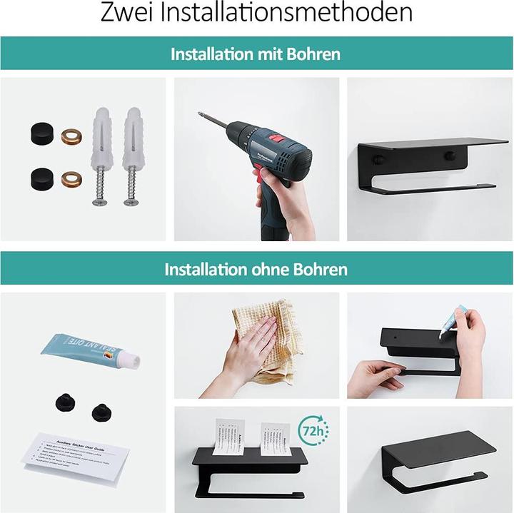 Actual product image Emke Toilet Roll Holder with Shelf, Self-Adhesive/Screw Installation, Black
