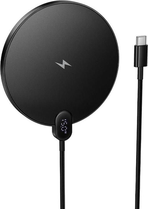 Productafbeelding Hoco Draadloze oplader 15W met kabel USB C en digitaal display CW62 zwart CW62 zwart (6942007654517) (15 W)