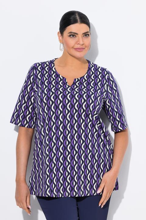 Actual product image Ulla Popken Geometric Print Short Sleeve Split Neck Tee (42, 44)